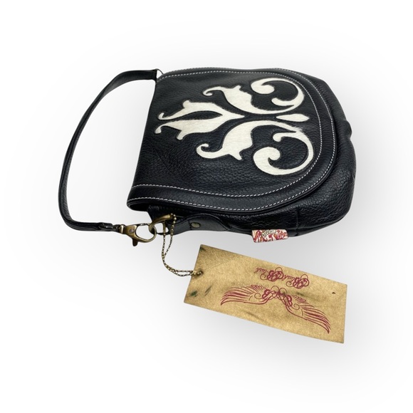 new Blush B-Lush ༄ Cavalier Leather + Fur Pouchette Clutch Handbag Bag ༄ Black - Picture 2 of 16